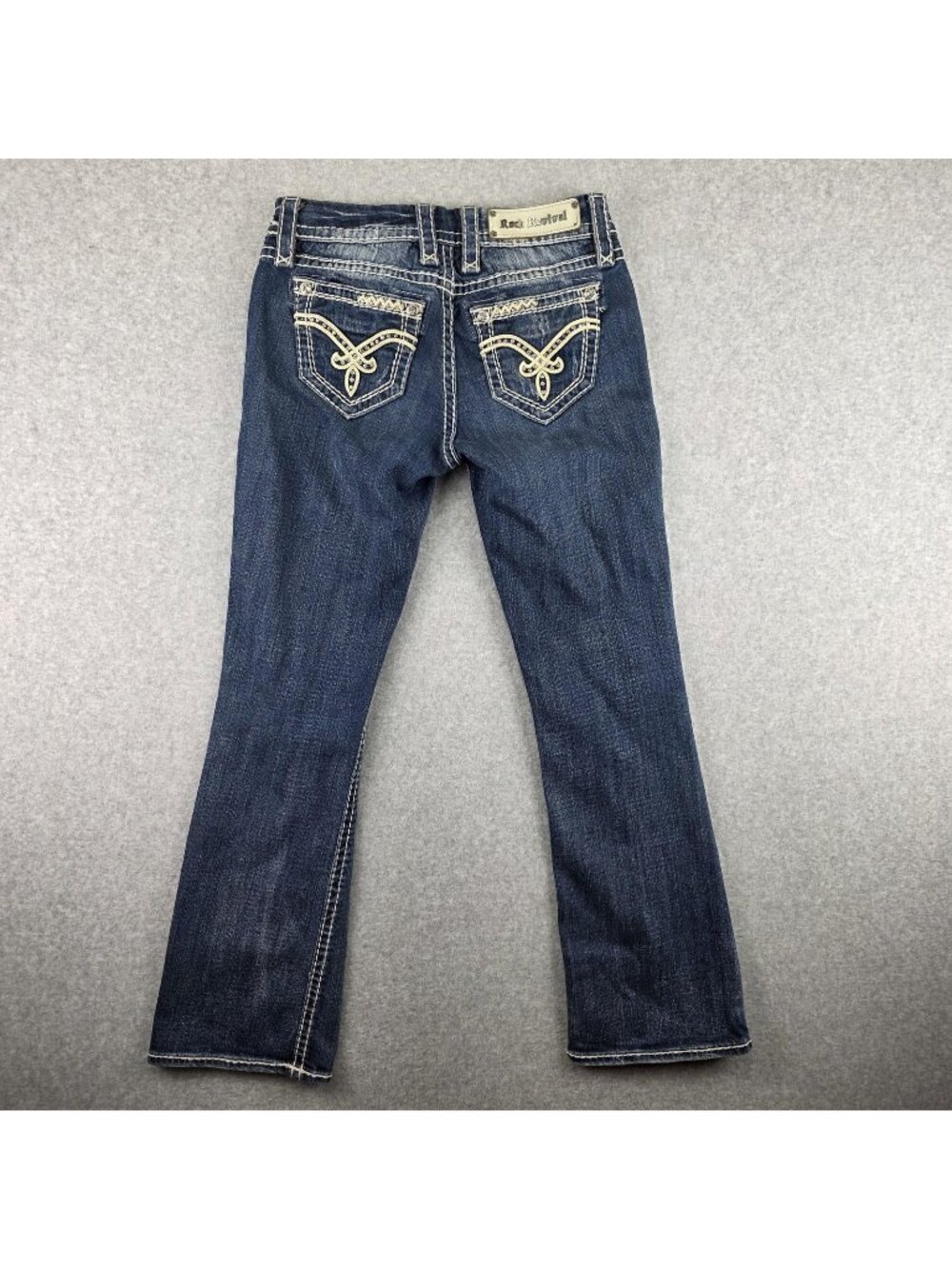 Rock Revival Jeans Womens 25 Bootcut Blue Distressed Rhinestone Embroidered